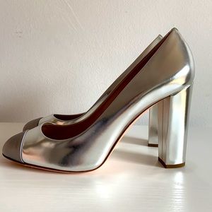 Women’s silver J. Crew heels. Size 10.
